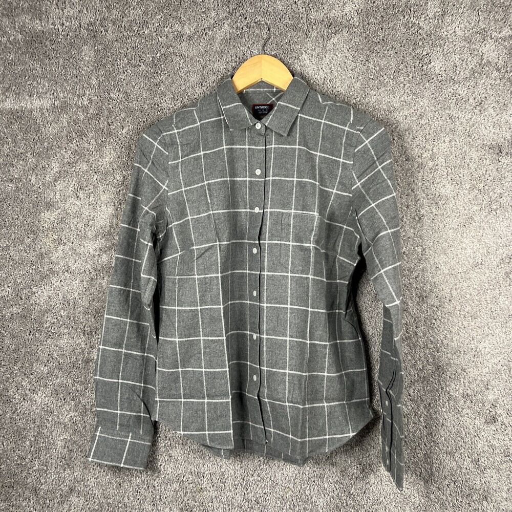 Untuckit Shirt Womens 4 Gray Plaid Septima Button Up Long Sleeve Cotton Top